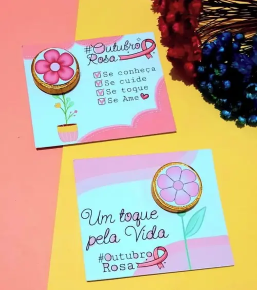 Card com Moedinha de Chocolate ao Leite- Outubro Rosa