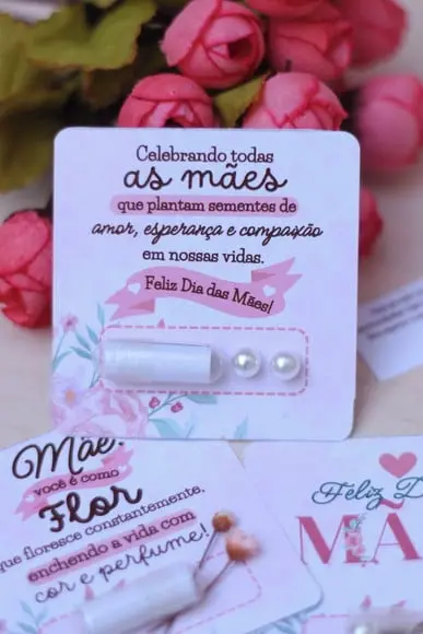 Card com Pílula com Mensagem e Brinco- Dia das Mães