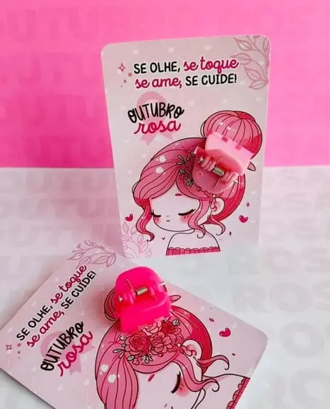 Card com Piranha de Cabelo- Outubro Rosa