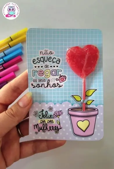 Card com Pirulito- Dia da Mulher