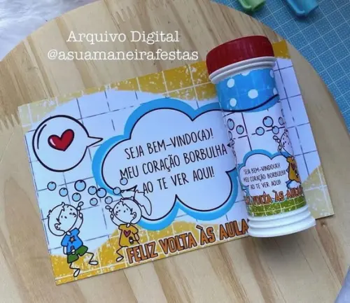 Card com Potinho Bolha de Sabão- Volta as Aulas