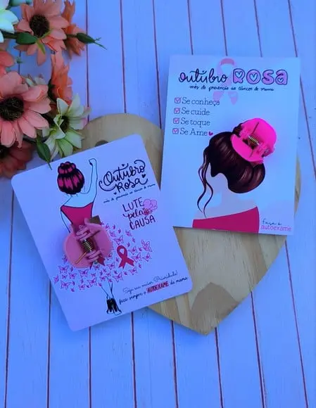 Card com Prendedor de Cabelo- Outubro Rosa
