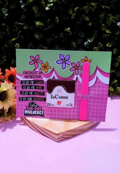 Card com Tablete Cacau Show 5g e Mini Lixa- Dia da Mulher
