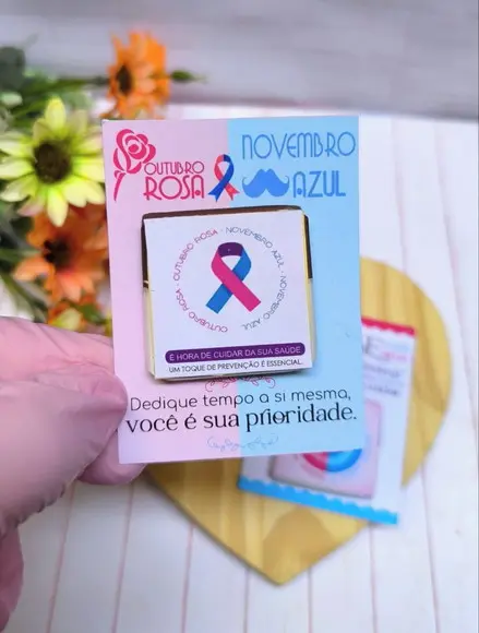 Card com Tablete Cacau Show 5g- Outubro Rosa e Novembro Azul