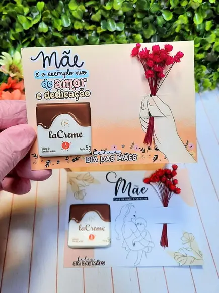 Card com Tablete Cacau Show e Florzinha- Dia das Mães