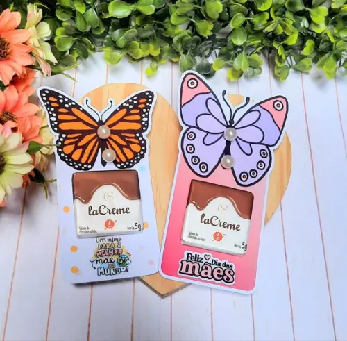 Card com Tablete Cacau Show e Brinco- Dia das Mães