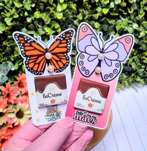 Card com Tablete Cacau Show e Brinco- Dia das Mães