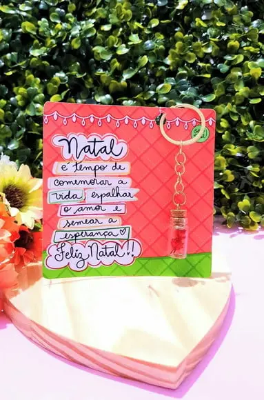 Card e Chaveirinho com Florzinha Sempre Viva- Natal