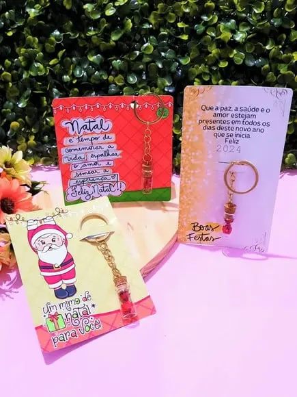 Card e Chaveirinho com Florzinha Sempre Viva- Natal