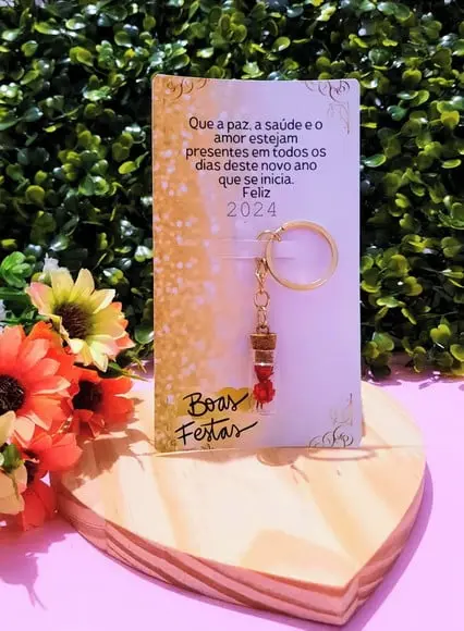 Card e Chaveirinho com Florzinha Sempre Viva- Natal