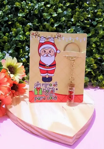 Card e Chaveirinho com Florzinha Sempre Viva- Natal