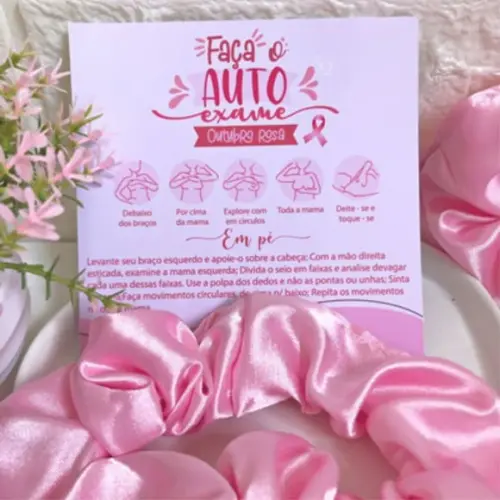 Cartão Auto Exame com Xuxinha Scrunchie- Outubro Rosa