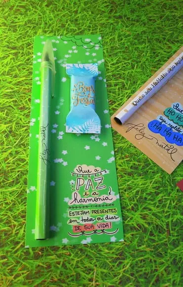 Cartão com Balinha e Caneta- Natal/ Boas Festas
