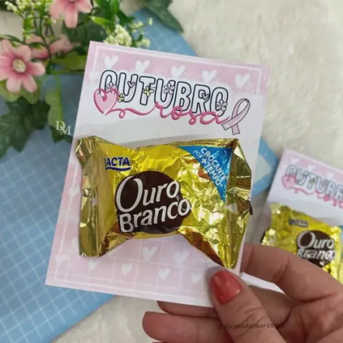 Cartão com Bombom- Outubro Rosa