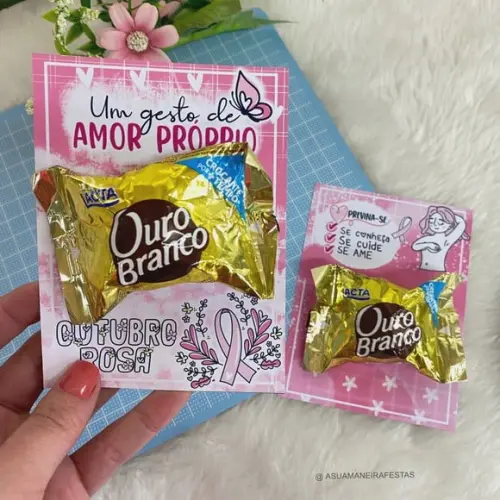 Cartão com Bombom- Outubro Rosa