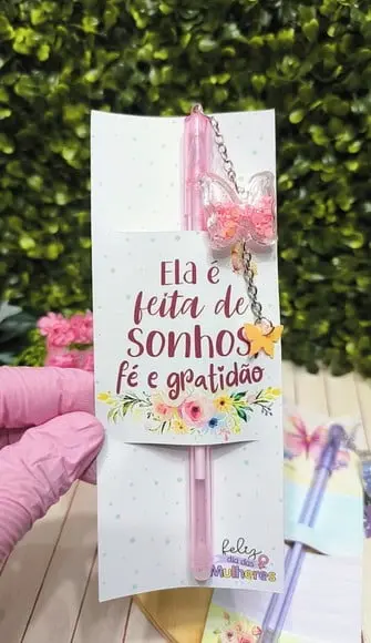 Cartão com Caneta Borboleta- Dia da Mulher