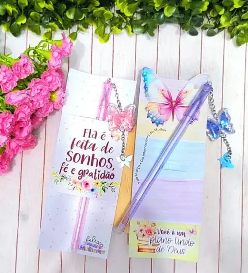 Cartão com Caneta Borboleta- Dia da Mulher