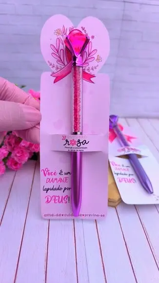 Cartão com Caneta Diamante- Outubro Rosa