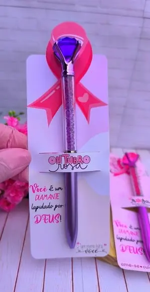 Cartão com Caneta Diamante- Outubro Rosa