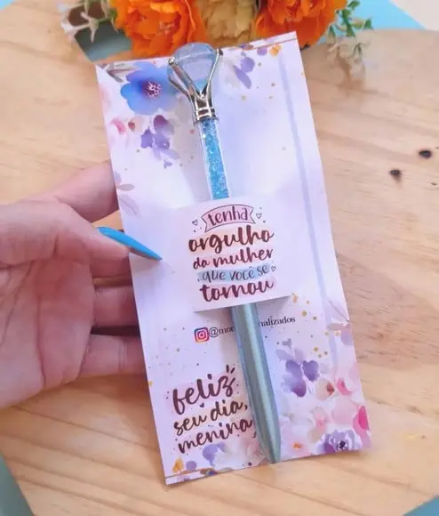 Cartão com Caneta Diamante- Dia da Mulher