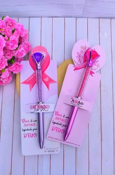 Cartão com Caneta Diamante- Outubro Rosa