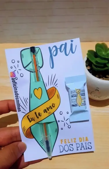 Cartão com Caneta e Balinha- Dia dos Pais