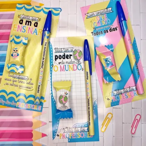 Cartão com Caneta e Balinha- Dia dos Professores