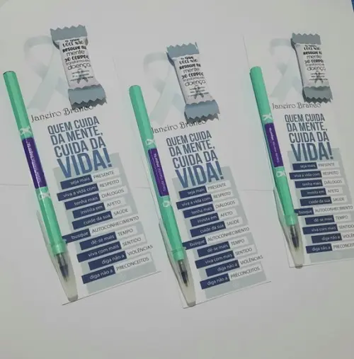 Cartão com Caneta e Balinha- Janeiro Branco