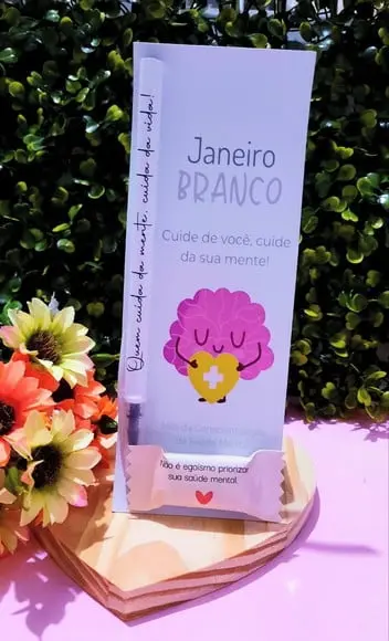 Cartão com Caneta e Balinha- Janeiro Branco
