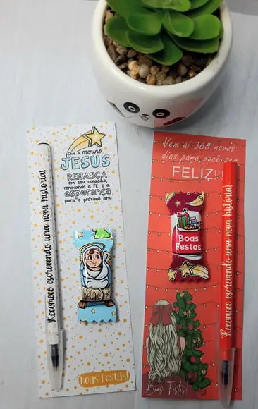 Cartão com Caneta e Balinha- Mimo Natal