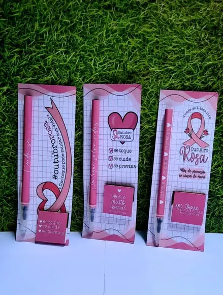 Cartão com Caneta e Chocolate Cacau Show 5g- Outubro Rosa