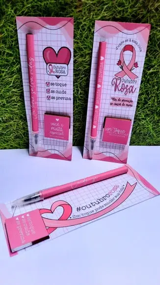 Cartão com Caneta e Chocolate Cacau Show 5g- Outubro Rosa