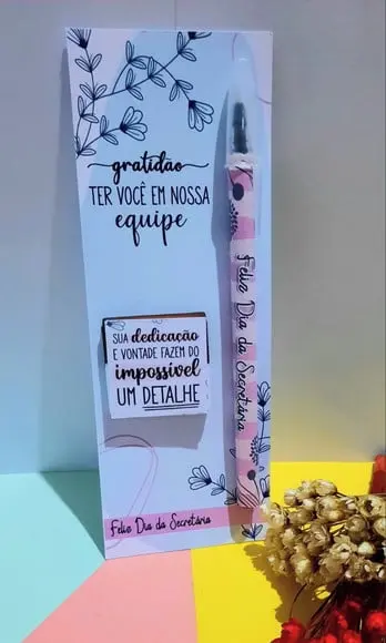 Cartão com Caneta e Chocolatinho Cacau Show 5g- Secretária