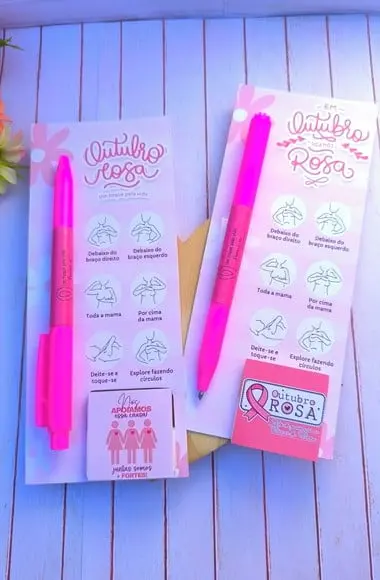 Cartão com Caneta e Tablete Cacau Show 5g- Outubro Rosa