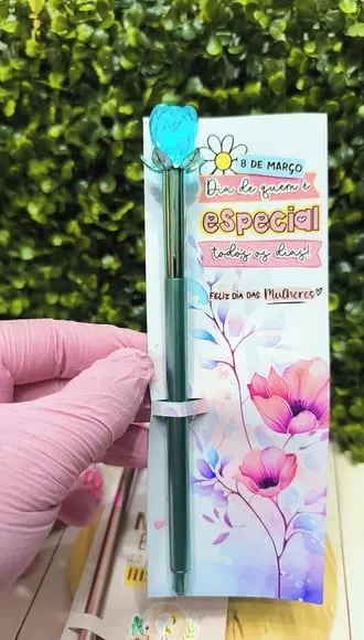 Cartão com Caneta Flor- Dia da Mulher