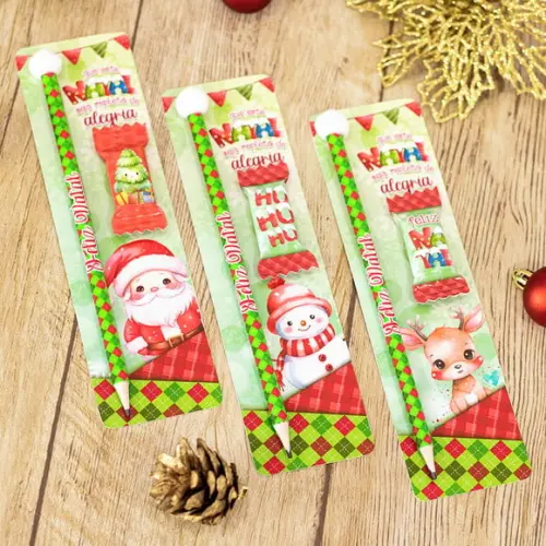 Cartão com Caneta ou Lápis e Balinha- Natal