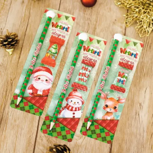 Cartão com Caneta ou Lápis e Balinha- Natal