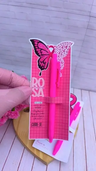 Cartão com Caneta- Outubro Rosa