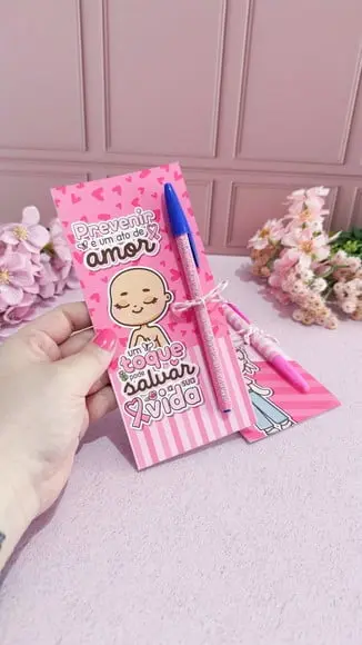 Cartão com Caneta- Outubro Rosa
