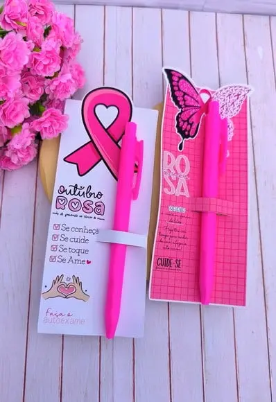 Cartão com Caneta- Outubro Rosa
