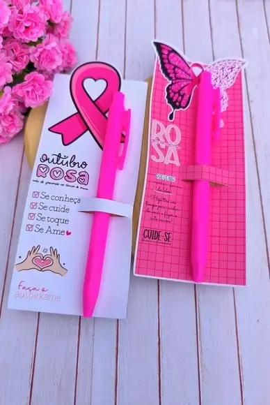 Cartão com Caneta- Outubro Rosa