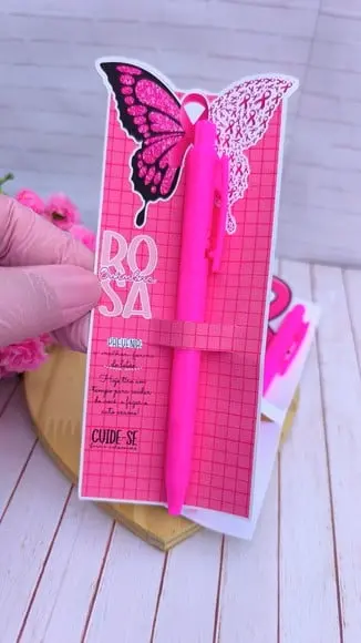Cartão com Caneta- Outubro Rosa