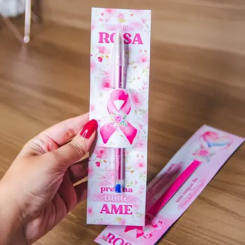 Cartão com Caneta- Outubro Rosa