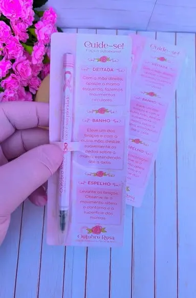 Cartão com Caneta- Outubro Rosa