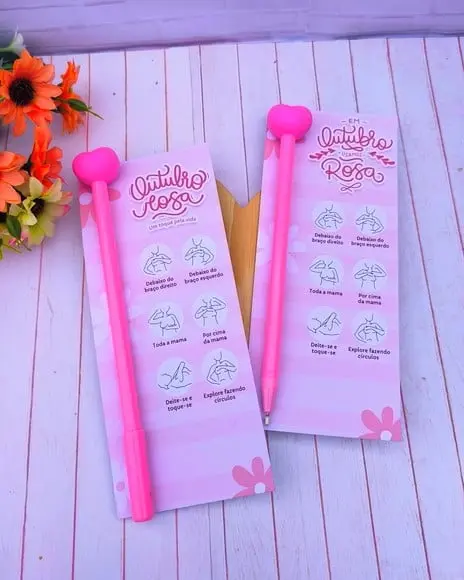 Cartão com Caneta- Outubro Rosa