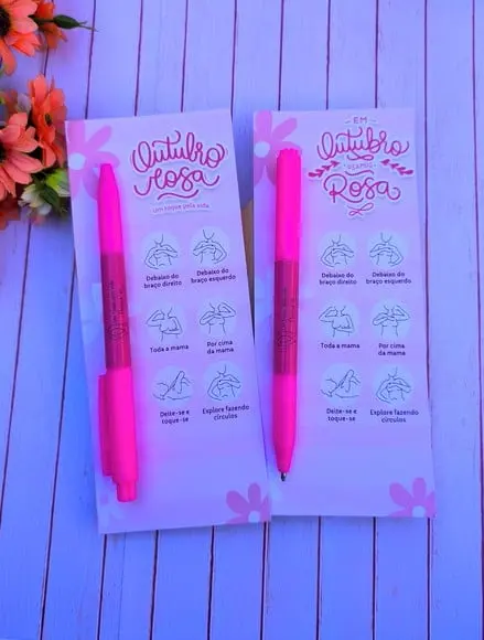 Cartão com Caneta- Outubro Rosa