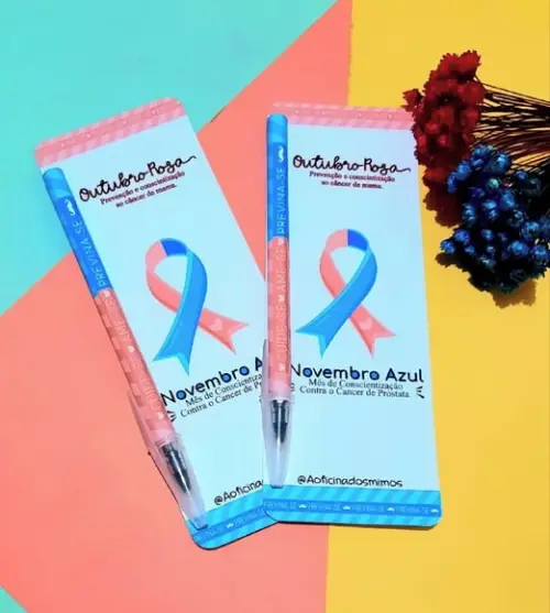 Cartão com Caneta- Outubro Rosa e Novembro Azul
