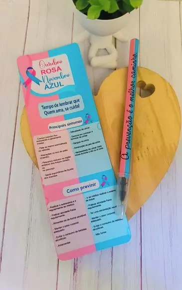 Cartão com Caneta- Outubro Rosa e Novembro Azul