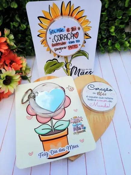 Cartão com Chaveirinho Coração- Dia das Mães