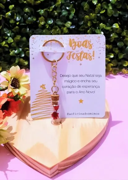 Cartão com Chaveirinho e Florzinha Sempre Viva- Ano Novo